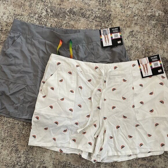 Feeling Proud Womens Shorts Set XXL Rainbow Pride White Gray Elastic Waist Tie - Picture 1 of 12